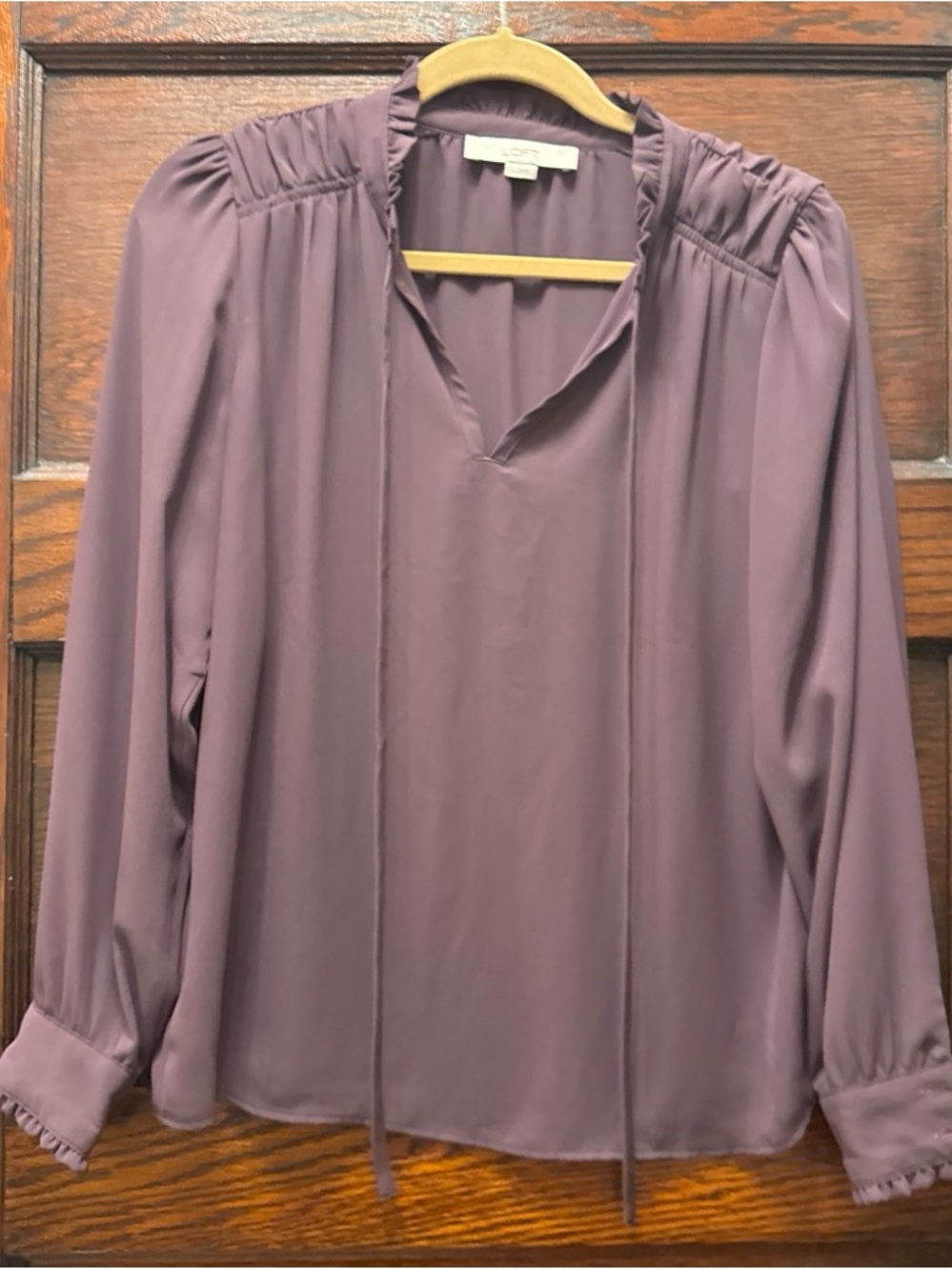 LOFT Dusty Mauve Ruffle-Trim V-Neck Blouse